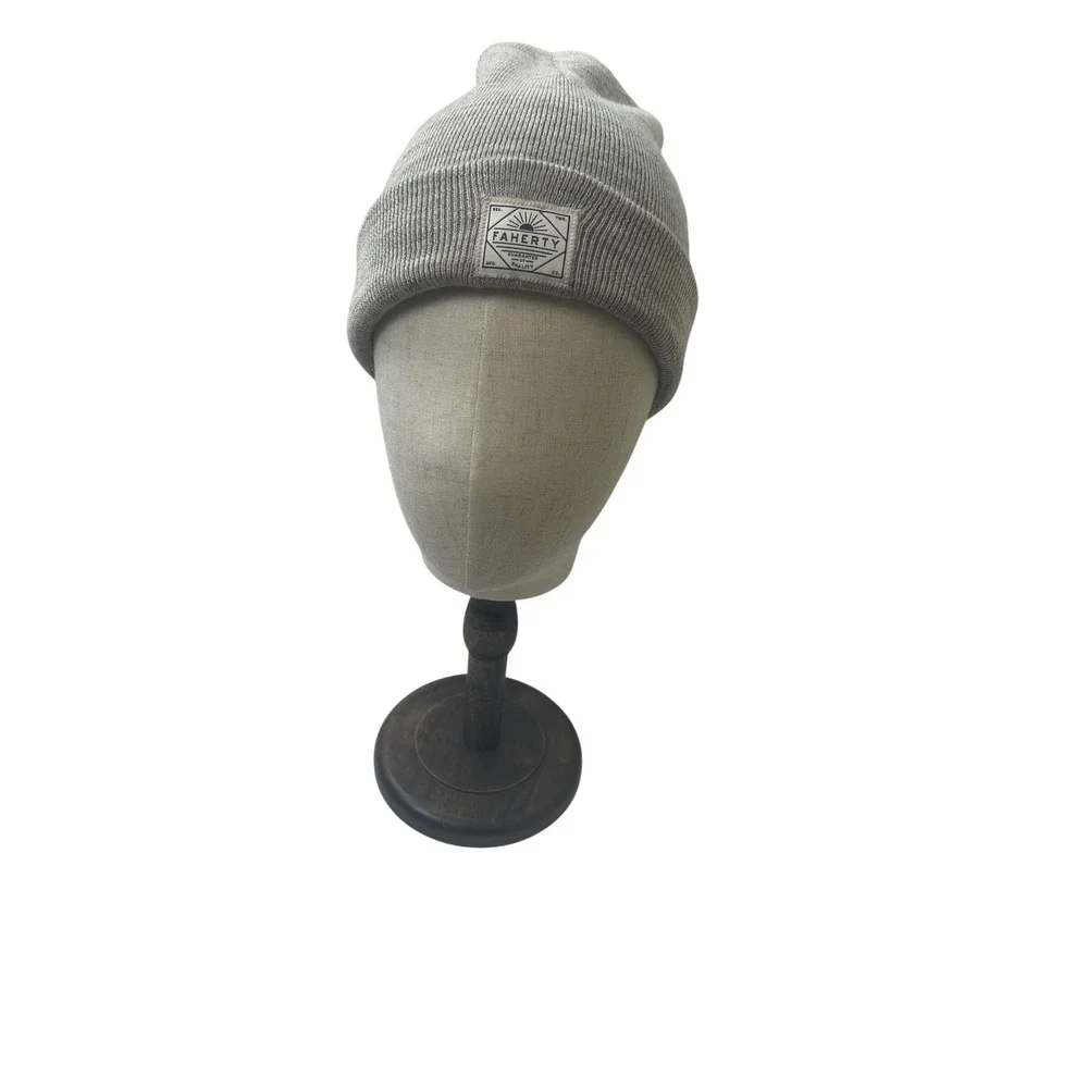 Faherty Brand 100% Merino Wool Cuffed Beanie‎ Hat Grey MAH2304-LGH Mens Womens